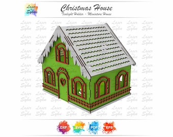 Christmas Tealight House Laser Cut File – Classic Miniature House