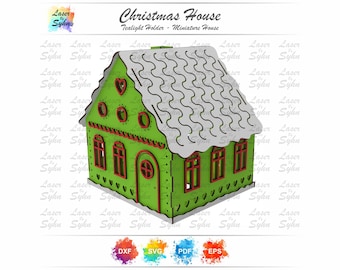 Christmas Tealight House Laser Cut File – Miniature House, Heart Detail