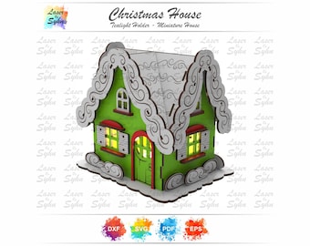 Christmas Tealight House Laser Cut File – Ornate Miniature House