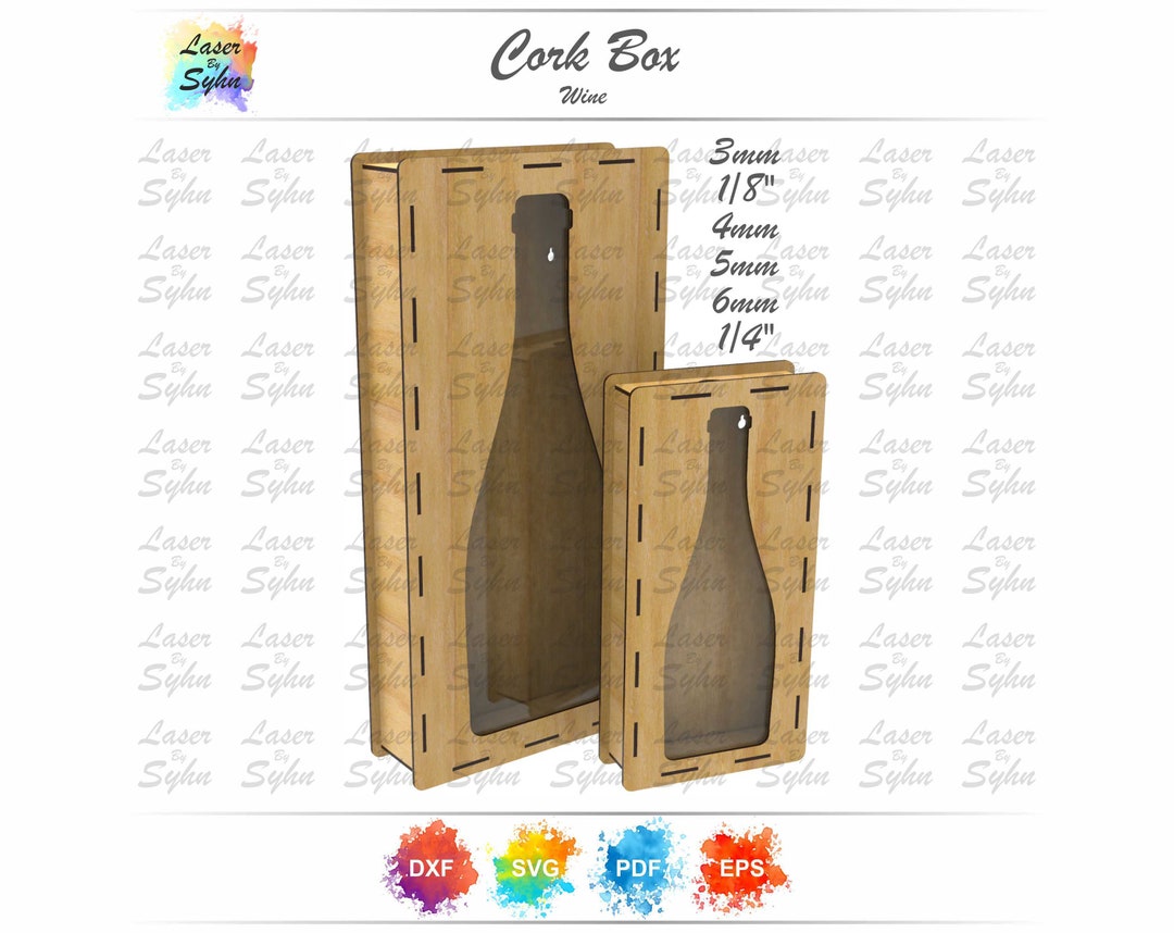 Laser Cut Wine Cork Box 20x40x7cm & 30x60x9cm SVG, Wine Cork Holder SVG ...