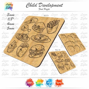 Laser geschnitten Lebensmittel Kleinkind Puzzles SVG, Lernspielzeug SVG, Feinmotorik Spielzeug SVG, Laser Cut Files, Gloweforge Cut File