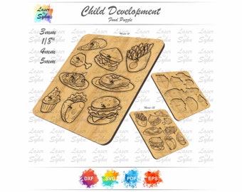 Rompecabezas de comida cortado con láser – Juguete educativo para niños pequeños, 9 piezas