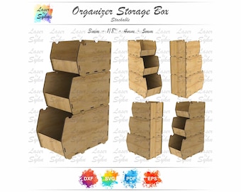 Laser Cut Desktop Organizer SVG, Tool Organizer SVG, Organizer or Stackable Storage Boxes in Multiple Sizes, Laser Cut File SVG