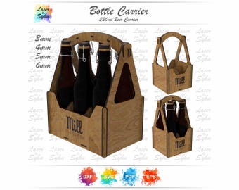 Bierkrug Laser-Schnittdatei - Flaschenhalter mit niedrigerer Seite, 4er und 6er-Pack, 60-mm-Flaschen