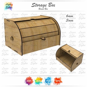 Caja de almacenamiento de pan cortada con láser SVG, caja de almacenamiento de madera SVG, caja de madera, caja de almacenamiento, archivo cortado con láser, patrón cortado con láser, descarga instantánea
