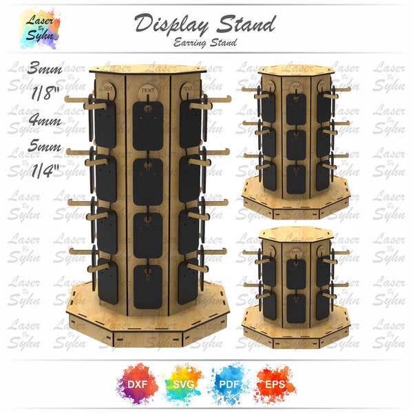 Laser Cut Earring Display Stand Octagon SVG, Disassembled Keychain Octagon Display Stand DXF, Product Display Stand, Laser Cutting File