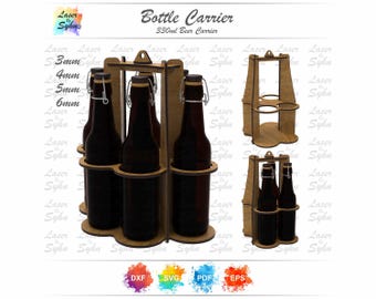 Beer Carrier Laser Cut File – Elegant Bottle Holder, 4 & 6 Pack, 60mm Bottles