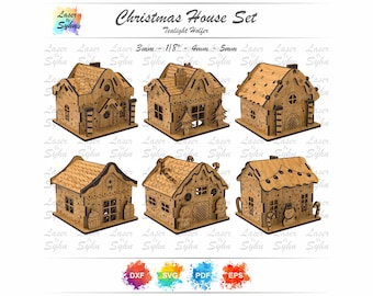 Christmas Tealight House Laser Cut File – Gingerbread Village, 6 Designs