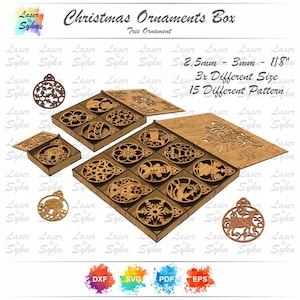 Laser geschnitten frohe Weihnachten Ornament Boxen SVG, Weihnachtskugeln Baumschmuck, Weihnachtsbaumschmuck, Cnc-Projektdatei, Laserschnittdatei