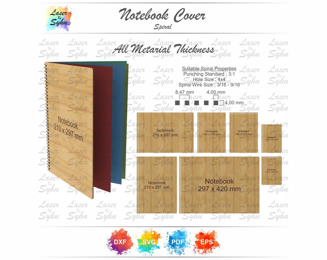 Laser Cut A3, A4, A5, A6 Spiral Notebook Cover 3:1 Pitch SVG, Spiral ...