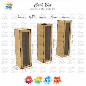 Laser Cut Wine Cork Box & Wine Bottle Box SVG, Wine Cork Holder Laser Cut Files, Wine Bottle Box With Acrylic Glass, Digital Files