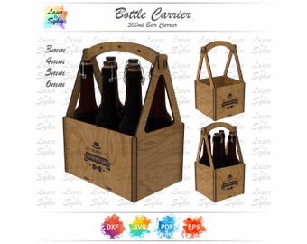 May include: A wooden six-pack beer carrier with a handle. The carrier is decorated with a brown wood grain pattern and the text "Happy Father's Day".