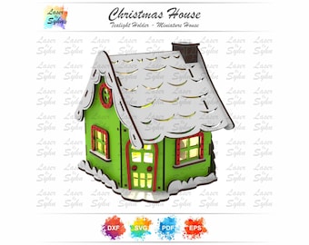 Christmas Tealight House Laser Cut File – Snowy Miniature House