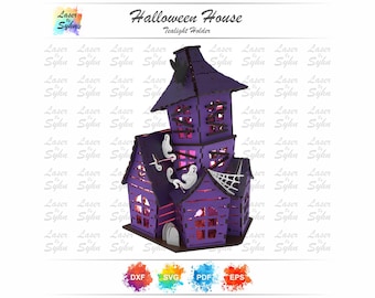 Haunted House Laser Cut File – Detailed Witch House, Tealight Holder
