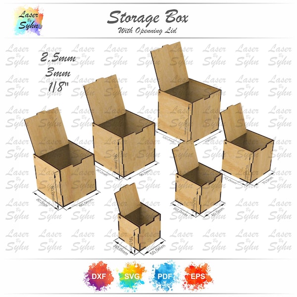 Laser Cut Wooden Cube Box SVG, Plywood Storage Cube Box SVG, Cube Box With Flip Up Lid, Laser Cut File, Laser Cutting File