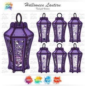Lanterna de Halloween cortada a laser, Lanterna de Halloween 3D, Lanterna com tema de teia de aranha de Halloween, Arquivos de corte Glowforge, Arquivo de corte a laser