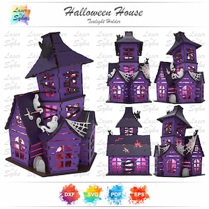 Maison d'Halloween découpée au laser SVG, incroyable décoration d'Halloween SVG, étranges ornements d'Halloween SVG, fichier découpé au laser, fichier Gloweforge