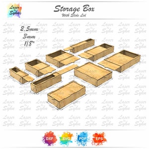 Cajas de 5 cm de alto cortadas con láser con tapa deslizante SVG, 9 cajas de joyería de diferentes tamaños SVG, caja de 5 cm de alto con tapa deslizante, archivo cortado con láser