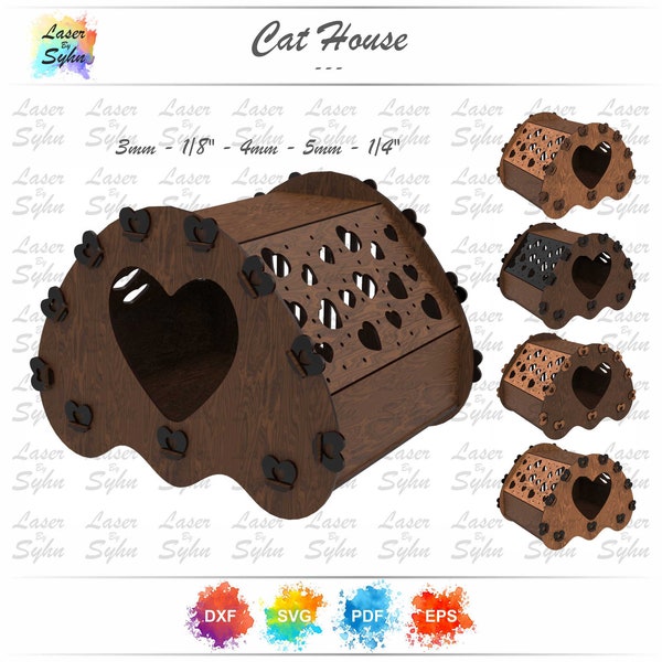 Laser Cut Cat House DXF - Cat House Laser Cut Files SVG - Disassembled Cat House Laser Cut File - Lsaer Cutting File - Instant Download