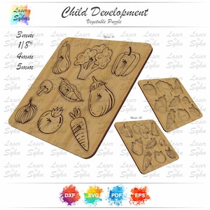 Laser geschnitten Gemüse Kleinkind Puzzles SVG, Lernspielzeug SVG, Feinmotorik Spielzeug SVG, Laser Cut Files, Gloweforge Cut File