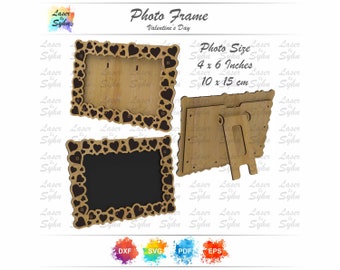 Valentine Photo Frame Laser Cut File – Heart Motif, Desk Stand