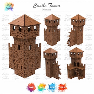 Castle Tower Laser Files SVG - EPS - PDF - Dxf Castle  Tower Laser Cutting File