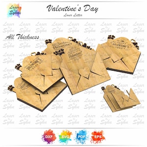 Laser Cut Letter Holder for Valentine&#39;s Day SVG, Gift Card Holder SVG, Valentine&#39;s Day Gift for Couples SVG, Gloweforge Cut File