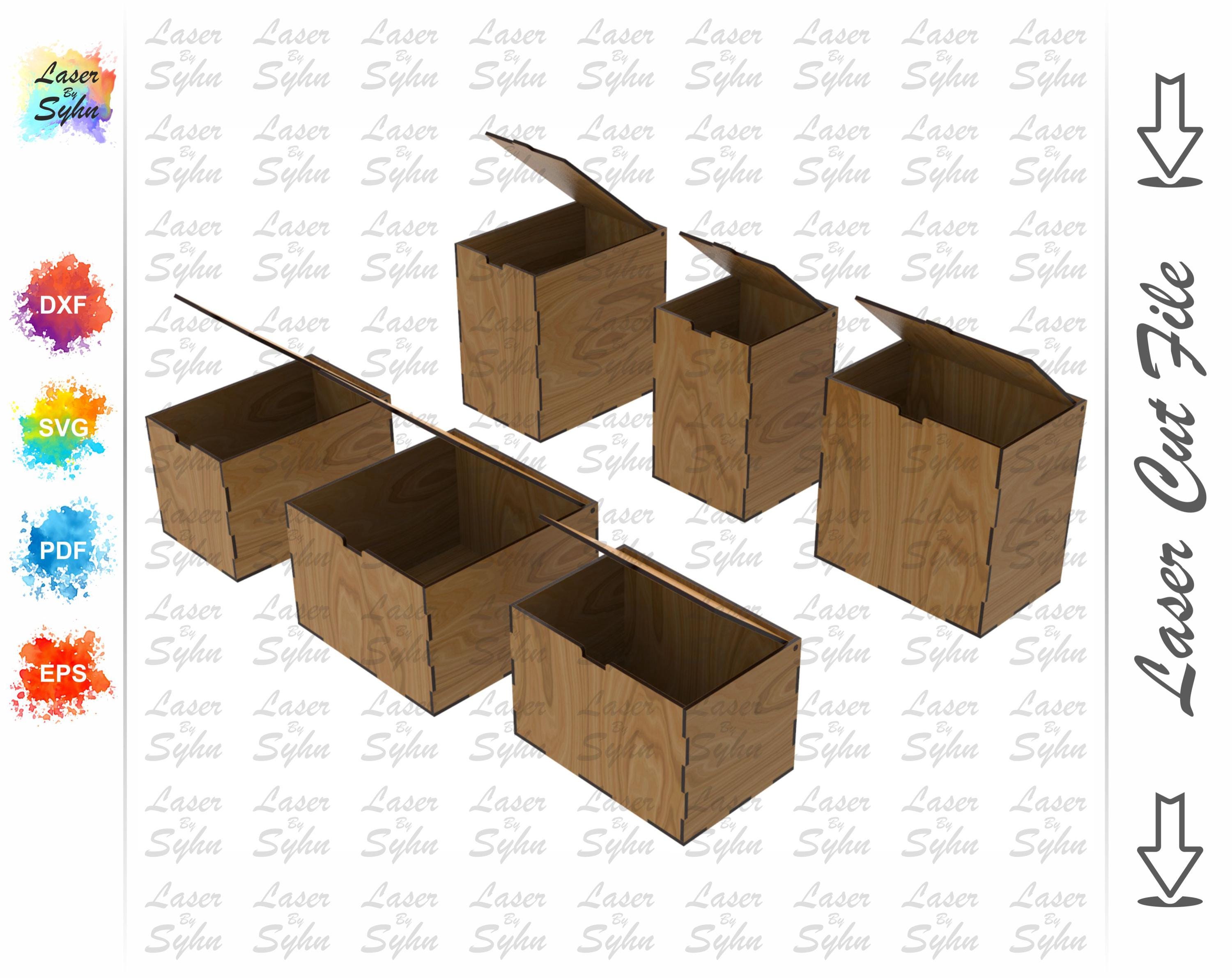 Laser Cut Hinged Lid Box SVG – 6 Sizes Wooden Gift Box Template Digital ...