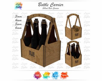 Beer Carrier Laser Cut File – Low Side Bottle Holder, 4 & 6 Pack, 70mm Bottles