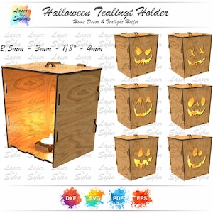 Arquivo de corte a laser para porta-velas de Halloween – Caixa de abóbora de Halloween, 6 modelos