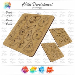 Laser geschnitten Früchte Kleinkind Puzzles SVG, Lernspielzeug SVG, Feinmotorik Spielzeug SVG, Laser Cut Files, Gloweforge Cut File