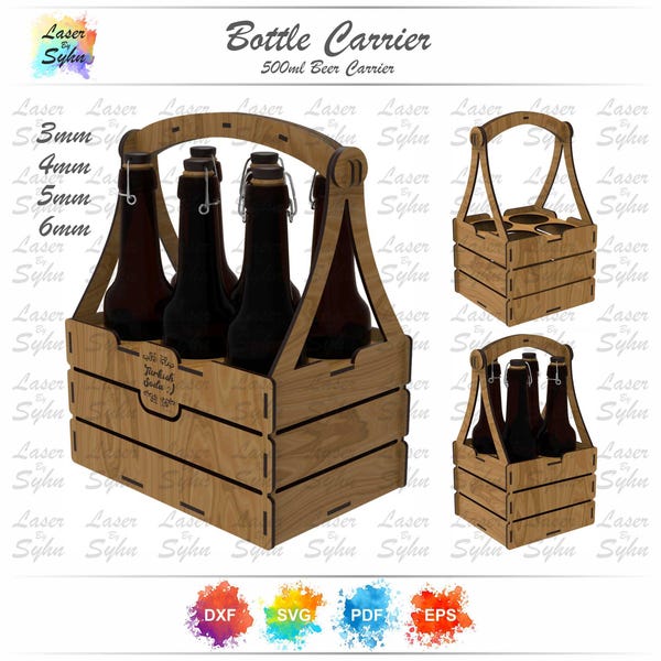 Beer Bottle Holder Laser Cut File – Stylish Bottle Carrier, 4 & 6 Pack, 70mm Bottles