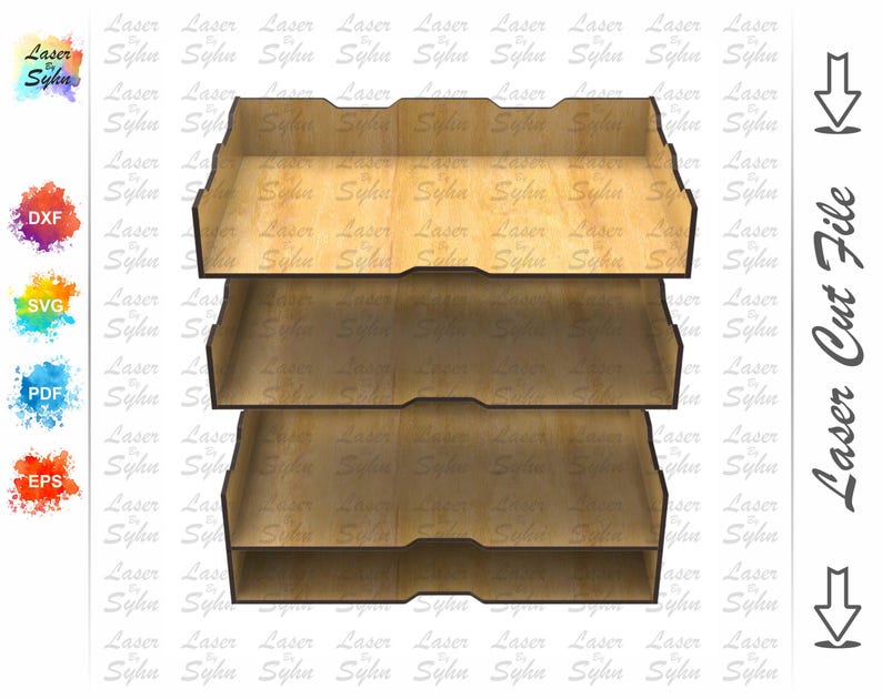May include: A three-tiered wooden file organizer with a light brown finish. The organizer has a simple design with rounded edges and is perfect for organizing documents, papers, or other office supplies.