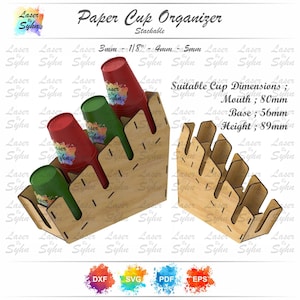 Laser Cut 8oz Paper Cup Organizer SVG, 8oz Paper Cup Stacking Stand SVG, 8oz Cup Dispenser SVG, Kitchen Counter Organizer, Laser Cut File