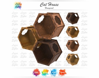 Laser Cut Honeycomb Inspired Cat House SVG - Wall Hanging Cat House DXF - Laser Cut File - Laser Cutting - Download Instant