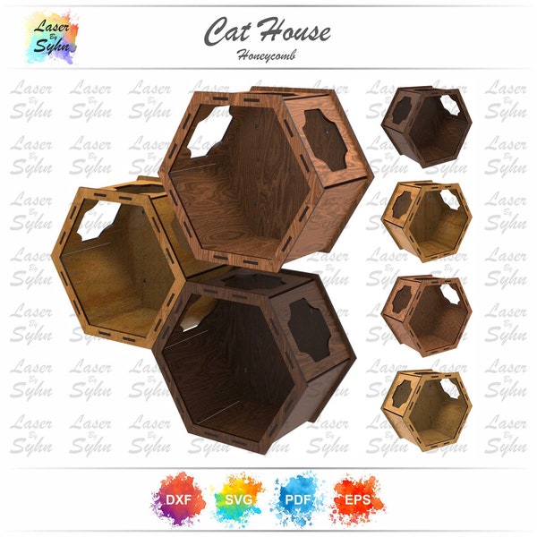 Laser Cut Honeycomb Inspired Cat House SVG - Wall Hanging Cat House DXF - Laser Cut File - Laser Cutting - Download Instant