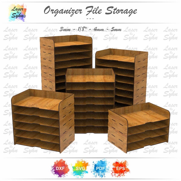 Laser Cut File Storage Organizer SVG A4 - A3, Office Desktop Stationery Rack, Desktop File Organizer, Cnc Project File, Laser Cutting File