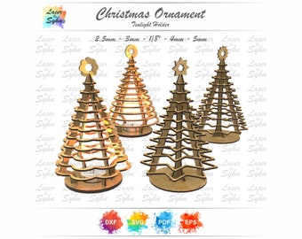 Laser Cut Christmas Tealight Holder, 3D Christmas Wooden Tree Ornament, Glowforge Files, Cnc Project File, Laser Cutting File