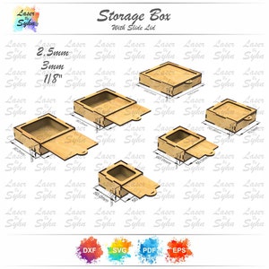 Laser Cut 2,5cm High Boxes With Slide Lid SVG, Plywood 2,5cm High Storage Boxes SVG, 2,5cm High Box With Slide Lid, Laser Cut File