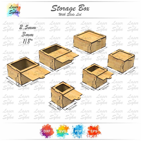 Laser Cut 5cm High Boxes With Slide Lid SVG, Plywood 5cm High Storage Boxes SVG, 5cm High Box With Slide Lid, Laser Cut File