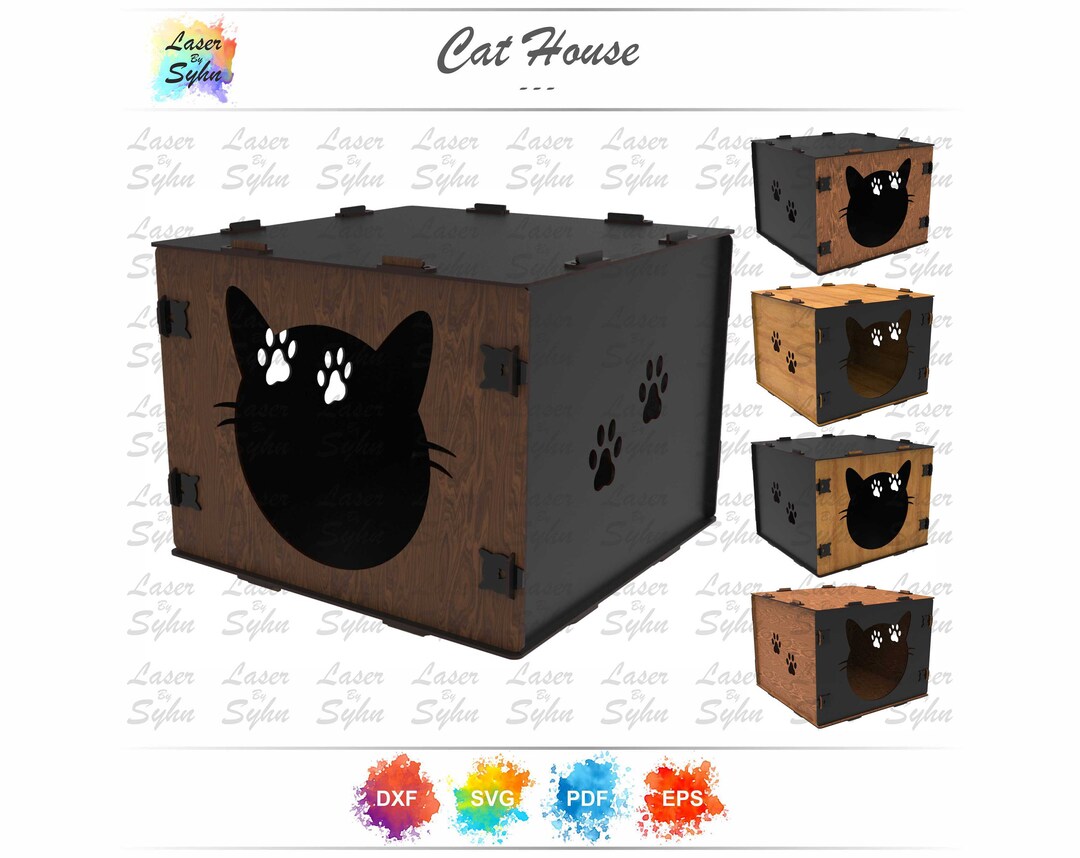 Laser Cut Cute Cat House SVG Laser Cut Cat House DXF Pet House SVG