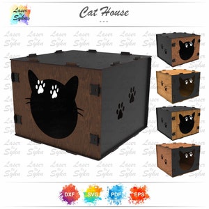 Laser Cut Cute Cat House SVG - Laser Cut Cat House DXF - Pet House SVG - Laser Cut File - Laser Cutting Download