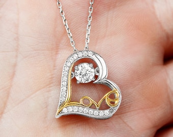 coeur, bijoux prêts à offrir, emballage personnalisé avec une carte de message, métal en argent sterling, boîte à bijoux personnalisée, collier de danse d’amour