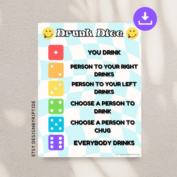 Drunk Dice Drinking Game Great for Pre-games Parties Bachelorette Parties  Available as a Digital Download 