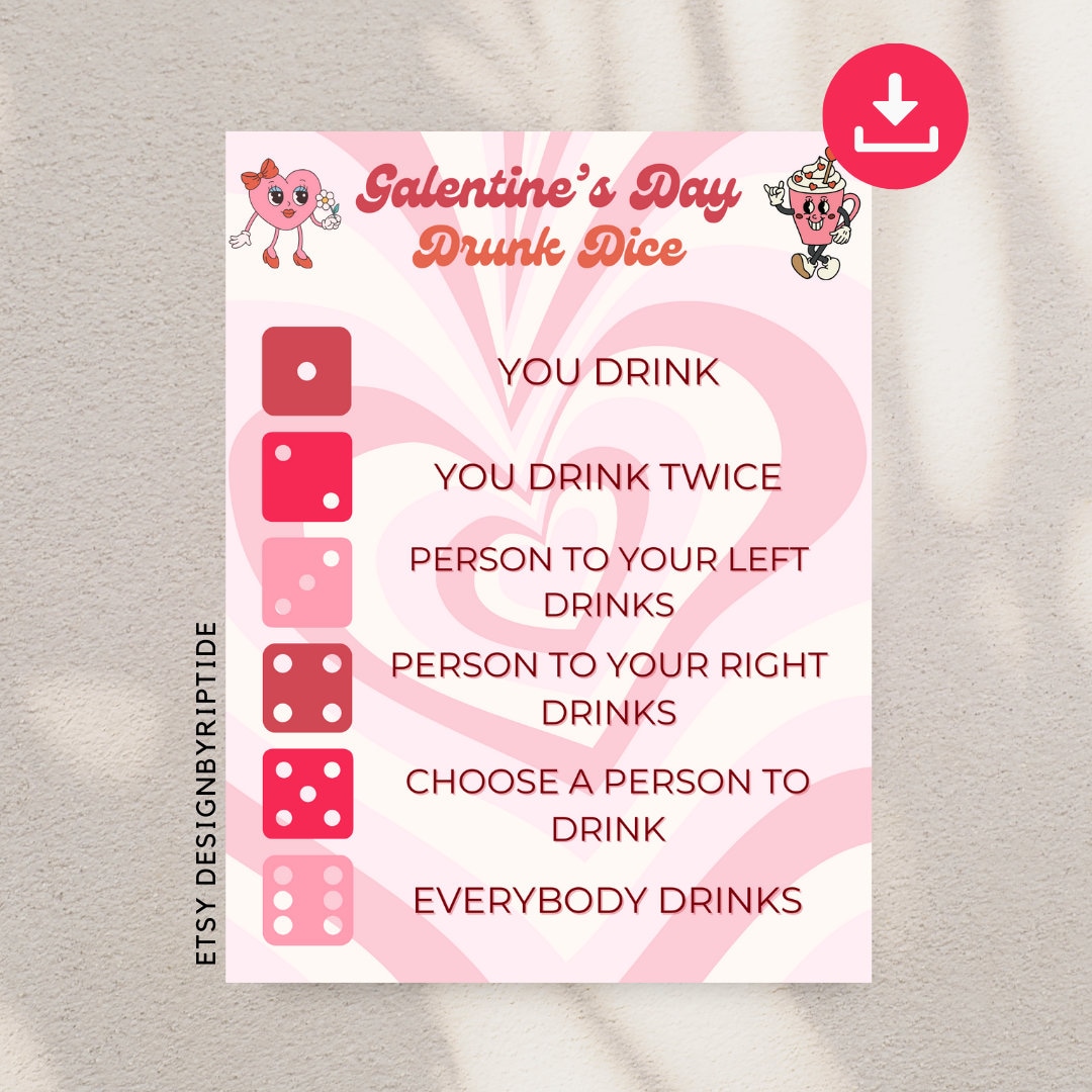 Galentines Day Drunk Dice, Valentines Day Drunk Dice, Drunk Dice
