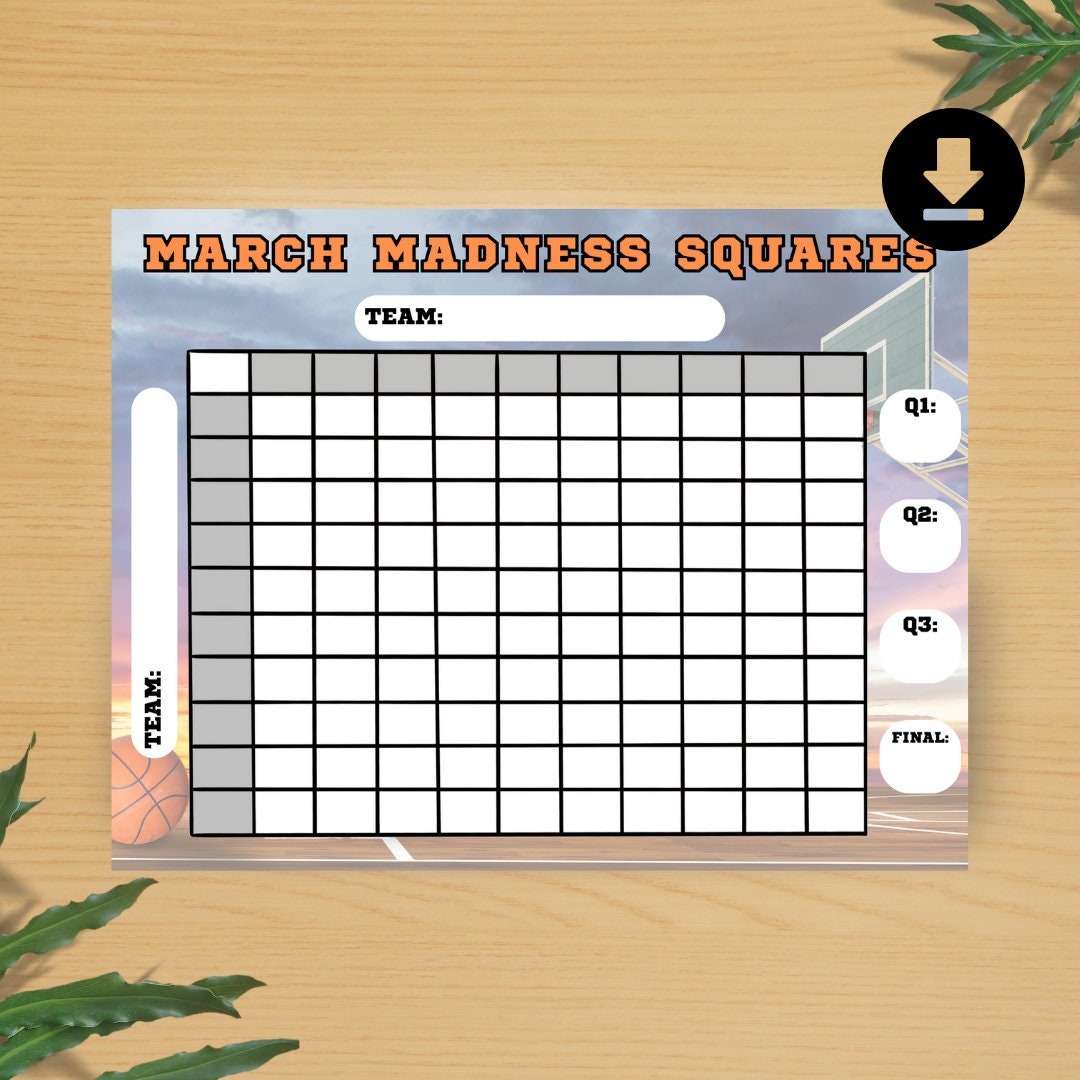 Printable March Madness Game Squares, College Basketball Game