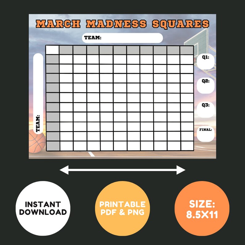 Printable March Madness Game Squares, College Basketball Game ...
