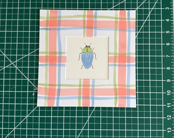4x4” Mini blue & green beetle- original watercolor painting