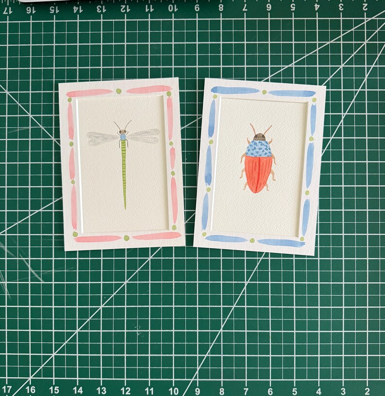 Handpainted mat for 5x7” frame, 4x6” opening- multi options Blue stripe grn dot