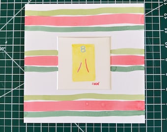 8 Crack - 4x4” watercolor Mahjong tile painting